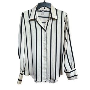 H&M Vertical Stripe Button Front Blouse Cream and Black Women’s Size Small